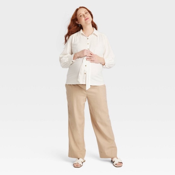 Isabel Maternity by Ingrid & Isabel Pants - Isabel Maternity Smocked Waist Wide Leg Maternity Pants